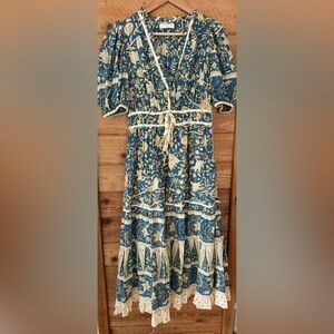 Ulla Johnson Blue and Cream Midi Dress